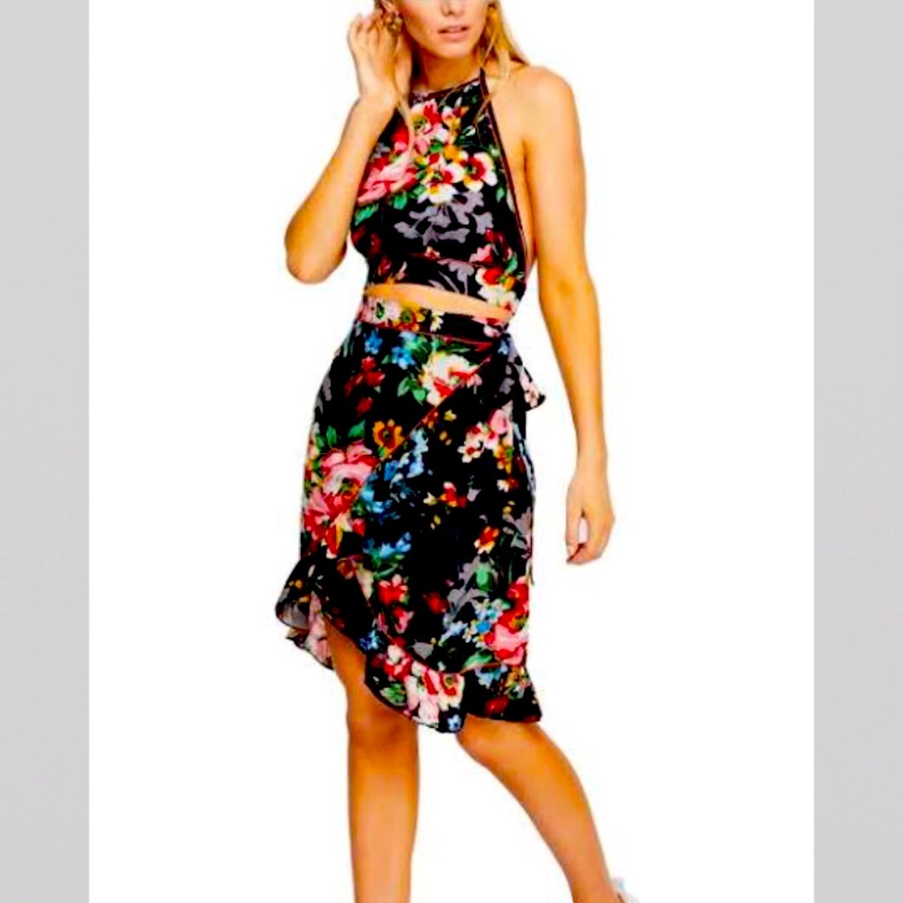 Free People 2 Piece Set Floral Wrap Skirt
